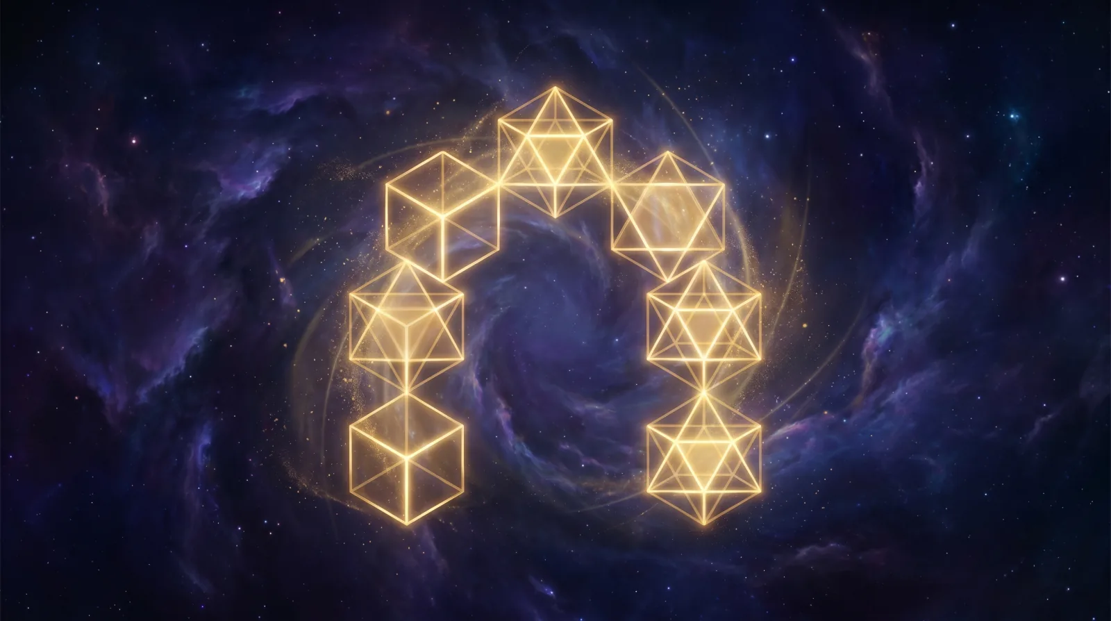 1212 angel number — Four golden geometric forms in cosmic violet — the 1212 alignment portal