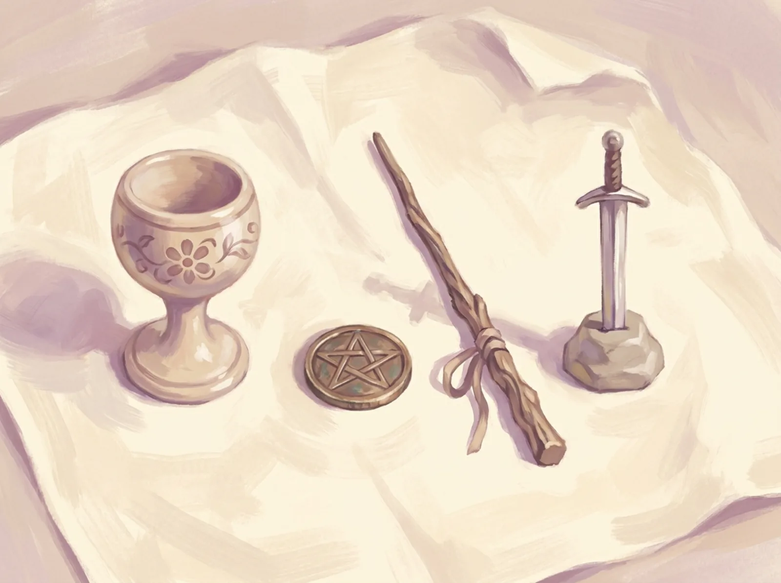 10 of cups tarot deeper meaning — painterly illustration of minor arcana